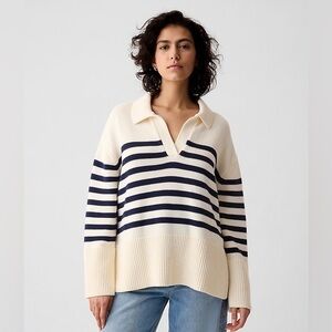GAP Ivory and Navy Striped 100% Cotton Sweater